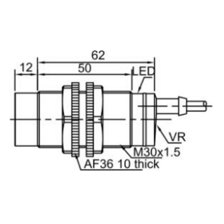 Kapacitīvais tuvuma sensors | 15mm | M30 | 10-30VDC | NO+NC | NPN | neiegrimstoša montāžā | IP67 1 Kapacitīvais tuvuma sensors | 15mm | M30 | 10-30VDC | NO+NC | NPN | neiegrimstoša montāžā | IP67 1