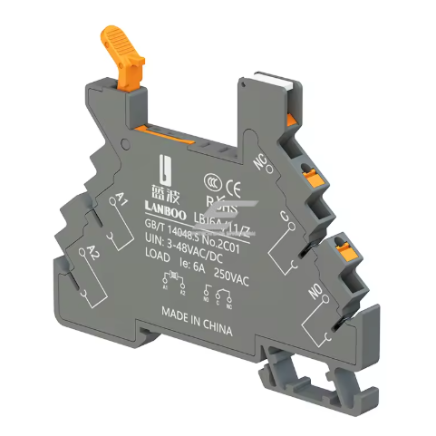 Starprelejs elektromagnētiskais | ar LED | 24V DC | SPDT 1NO+1NC | 6A | DIN montāža | ultra plāns | hermētisks | LANBOO 1 Starprelejs elektromagnētiskais | ar LED | 24V DC | SPDT 1NO+1NC | 6A | DIN montāža | ultra plāns | hermētisks | LANBOO 1