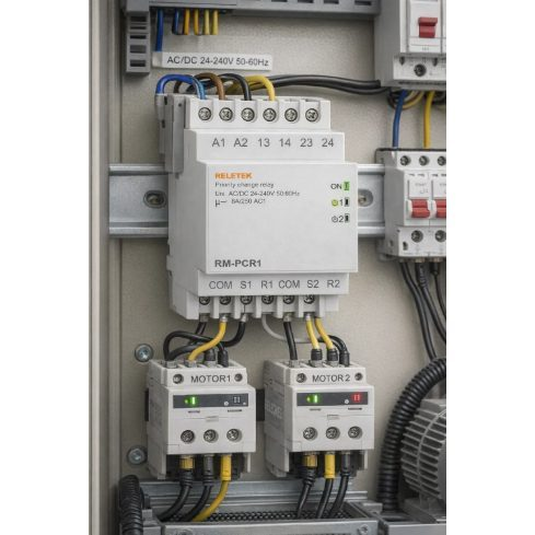 Prioriteetne mootorijuhtimise relee | 2 mootorile | AC/DC 24–240V | 8A | DIN | automaatne viivitus | RELETEK 1 Prioriteetne mootorijuhtimise relee | 2 mootorile | AC/DC 24–240V | 8A | DIN | automaatne viivitus | RELETEK 1