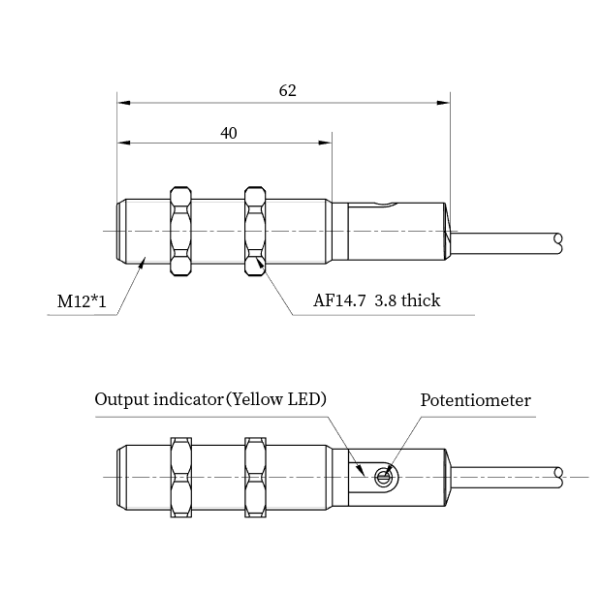 Mahtuvuslik lähedusandur | 4mm | M12 | 10-30VDC | NO | NPN | sisseehitatav | 2m kaabel | PBT | IP68 1 Mahtuvuslik lähedusandur | 4mm | M12 | 10-30VDC | NO | NPN | sisseehitatav | 2m kaabel | PBT | IP68 1