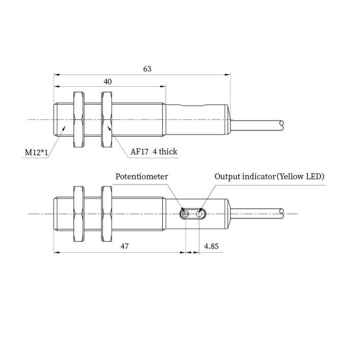 Czujnik zbliżeniowy pojemnościowy | 4mm | M12 | 10-30VDC | NO | PNP | montaż wpuszczany | kabel 2m | obudowa niklowo-miedziana | IP67 1 Czujnik zbliżeniowy pojemnościowy | 4mm | M12 | 10-30VDC | NO | PNP | montaż wpuszczany | kabel 2m | obudowa niklowo-miedziana | IP67 1