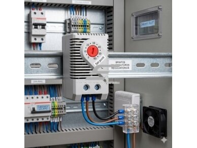 Mini termostatas | temperatūros reguliatorius | NC | 0–60°C | 230 V AC | 10 A | bimetalinis | DIN | automatinis šildymo valdymas | IP20 2
