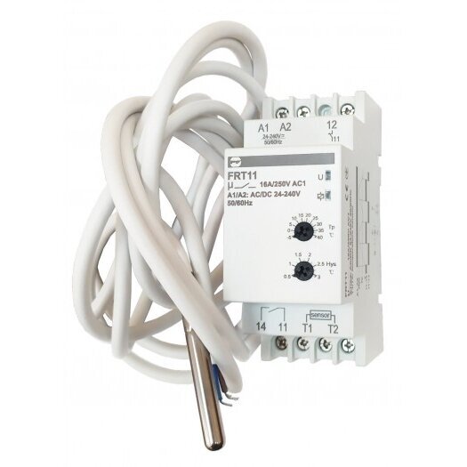 Termostats | temperatūras regulators | rele | uz DIN | -5 ... +40°C | 16A | 24-240VAC | IP20 | FRT11 Termostats | temperatūras regulators | rele | uz DIN | -5 ... +40°C | 16A | 24-240VAC | IP20 | FRT11