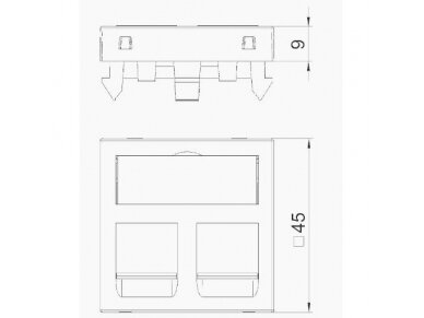 Tinklo LAN rozetė 2xRJ45 45mm 1 modulis, C tipas, tiesi, balta, DTG-2C ...