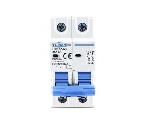 Modulinis apsauginis nuolatinės įtampos automatinis jungiklis saulės moduliams | 2P | 16A | 1000VDC | DIN | TOMZN | TOB7Z-63 Modulinis apsauginis nuolatinės įtampos automatinis jungiklis saulės moduliams | 2P | 16A | 1000VDC | DIN | TOMZN | TOB7Z-63