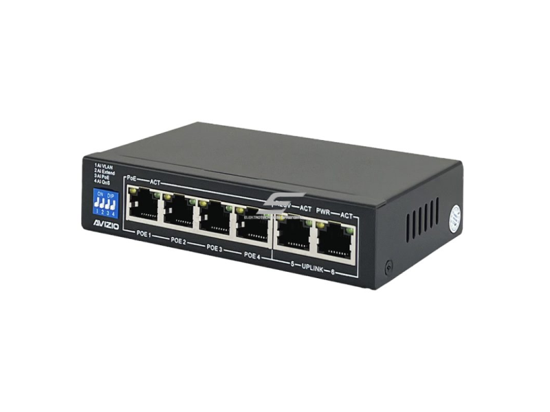 Tinklo komutatorius 4 portai | prievadai | RJ45 | PoE | 100Mbps | Uplink | 60W | AVIZIO