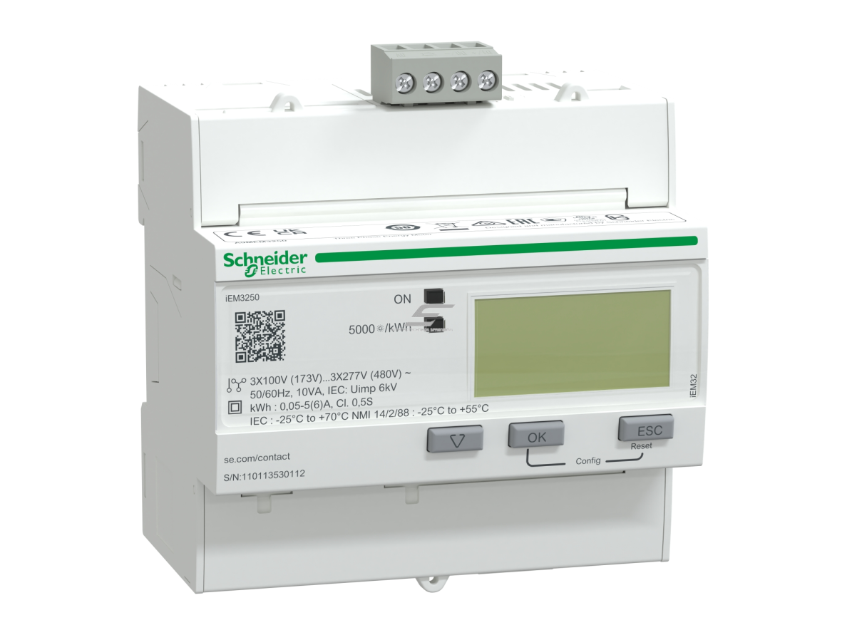 Trifazis elektros energijos skaitiklis per CT | x/1 A ir x/5 A | 3×230/400 V | Modbus RS-485 | DIN | Schneider Electric Acti9 iEM3250 | A9MEM3250