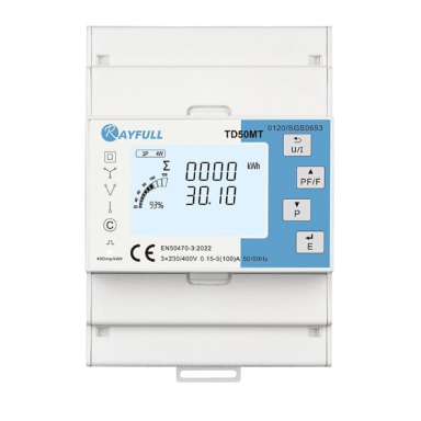 Three-phase energy meter | 100 A | 3×230/400 V | 4 tariffs | LED display | RS485 Modbus RTU | MID | DIN | Rayfull TD50MTMID