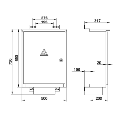 Trīsfāzu | ievada elektroenerģijas skaitītāja sadales skapis | 2 skaitītājiem | 650x500x200mm | virsapmetuma montāža | cinkots tērauds | IP44 Trīsfāzu | ievada elektroenerģijas skaitītāja sadales skapis | 2 skaitītājiem | 650x500x200mm | virsapmetuma montāža | cinkots tērauds | IP44