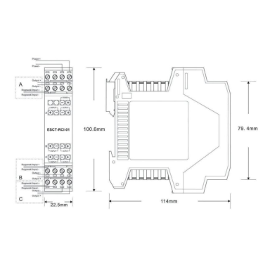 Three-phase Rogowski coil integrator for DIN rail | 100 A | 1 A output | 4–20 mA | For AC current measurement | DA01 Three-phase Rogowski coil integrator for DIN rail | 100 A | 1 A output | 4–20 mA | For AC current measurement | DA01