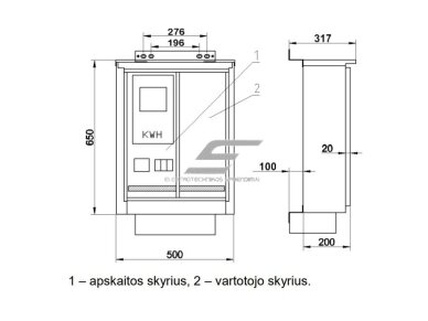 Trifazis | įvadinis elektros energijos skydas | skaitikliams | 650x500x200mm | virštinkinis | cinkuotas plienas | IP44 | ĮAS-7-202-V 1