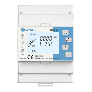 Three-phase energy meter | 100 A | 3×230/400 V | 4 tariffs | class 0.5 | LED display | RS485 Modbus | DIN | Rayfull TD50MT Three-phase energy meter | 100 A | 3×230/400 V | 4 tariffs | class 0.5 | LED display | RS485 Modbus | DIN | Rayfull TD50MT