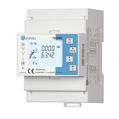 Three-phase energy meter | 100 A | 3×230/400 V | 4 tariffs | class 0.5 | LED display | RS485 Modbus | DIN | Rayfull TD50MT 1