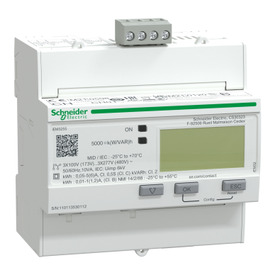 3-phase energy meter via CT | x/1 A and x/5 A | 3×230/400 V | MID | 4 tariffs | 1 DI / 1 DO | Modbus RS-485 | DIN | Schneider Electric Acti9 iEM3255 | A9MEM3255 3-phase energy meter via CT | x/1 A and x/5 A | 3×230/400 V | MID | 4 tariffs | 1 DI / 1 DO | Modbus RS-485 | DIN | Schneider Electric Acti9 iEM3255 | A9MEM3255