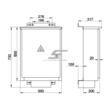 THree-phase | main electrical energy meter cabinet | for 2 meters | 650x500x200mm | surface-mounted | galvanized steel | IP44 1