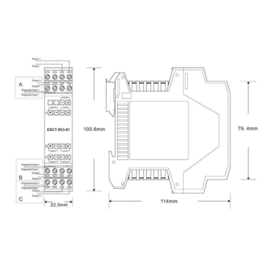 Three-phase Rogowski coil integrator for DIN rail | 1000 A | 1 A output | 4–20 mA | For AC current measurement | DA01  1