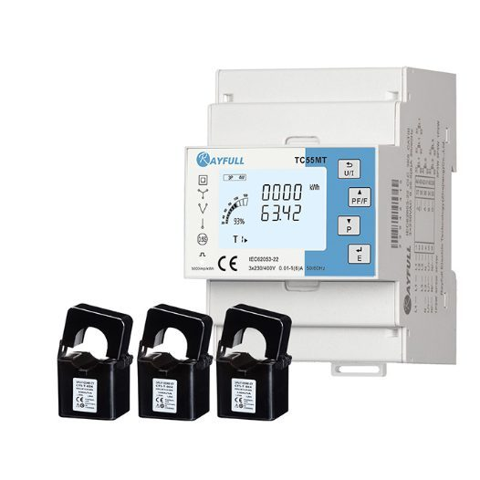 Three-phase energy meter | power meter | 4 tariffs | Class 0.5 accuracy | digital LED display | adjustable CT connection | RS485 Modbus | Rayfull 3