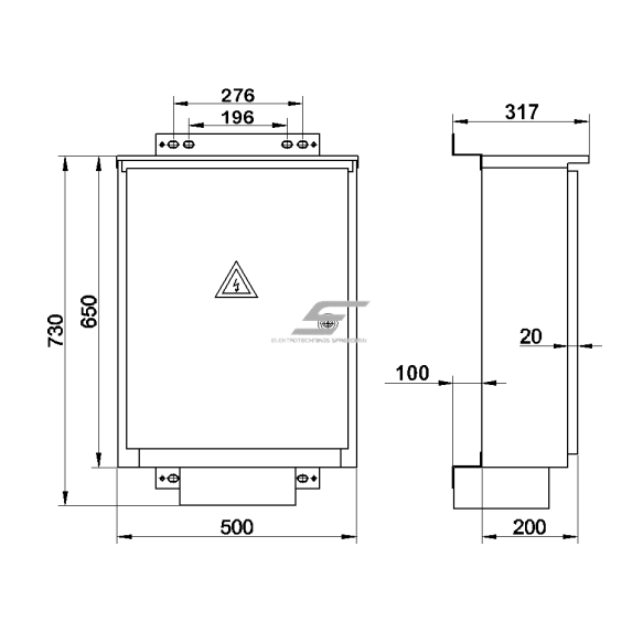 THree-phase | main electrical energy meter cabinet | for 2 meters | 650x500x200mm | surface-mounted | galvanized steel | IP44 1 THree-phase | main electrical energy meter cabinet | for 2 meters | 650x500x200mm | surface-mounted | galvanized steel | IP44 1