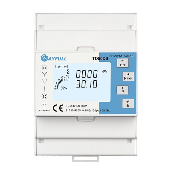 Three-phase energy meter | 100 A | 3×230/400 V | LED display | RS485 Modbus RTU | DIN | Rayfull TD50DS