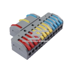 Uniwersalna odchylana złączka sprężynowa na szynę | 15 pozycja | 3in12out | 32A | maks. 4 mm²