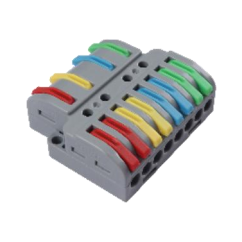 Universāla atlokāma atsperu savienojuma klemmes bloks| 12 vieta | 4in8out | 32A | maks. 4 mm² Universāla atlokāma atsperu savienojuma klemmes bloks| 12 vieta | 4in8out | 32A | maks. 4 mm²