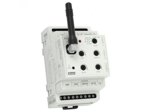 Modulinis LED RGB juostų valdiklis-aktuatoriu | 0,8W | 12-24VDC | 866-916MHz | IP20 | DIN | INELS RF | RFDA-73M/RGB