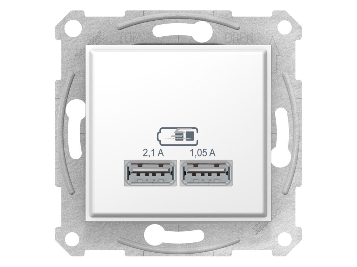 USB lizdas | 2 vietų | 2.1A | potinkinis | IP20 | baltas | Sedna Design | Schneider Electric | SDD111401