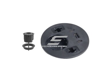 Kištukinių lizdų blokas | montuojamas į baldus | apvalus | 1xSchuko | 1xUSB-A | 2xUSB-C | 2xAngos laidams | Ø80 mm | juodas | Bachmann SA.PO.DOT2 Kištukinių lizdų blokas | montuojamas į baldus | apvalus | 1xSchuko | 1xUSB-A | 2xUSB-C | 2xAngos laidams | Ø80 mm | juodas | Bachmann SA.PO.DOT2