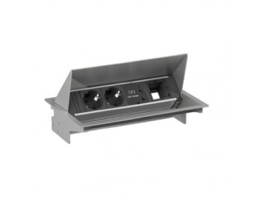 Kištukinių lizdų blokas | montuojamas į baldus | užsidarantis | 2xSchuko | 1xPasirenkama jungtis | 2xUSB-A | 155×245,5mm | 0,2m kabelis | GST13 | pilkas | Bachmann CONEO BA.900.406 Kištukinių lizdų blokas | montuojamas į baldus | užsidarantis | 2xSchuko | 1xPasirenkama jungtis | 2xUSB-A | 155×245,5mm | 0,2m kabelis | GST13 | pilkas | Bachmann CONEO BA.900.406