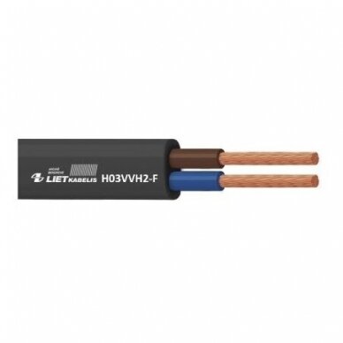 Flexible copper cable H03VVH2-F | 2×0.75 mm² | 300/300 V | flat | black | 1 m | Lietkabelis Flexible copper cable H03VVH2-F | 2×0.75 mm² | 300/300 V | flat | black | 1 m | Lietkabelis