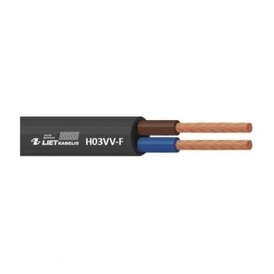 Flexible copper cable H03VV-F | 2×0.75 mm² | 300/300 V | round | black | 1 m | Lietkabelis Flexible copper cable H03VV-F | 2×0.75 mm² | 300/300 V | round | black | 1 m | Lietkabelis