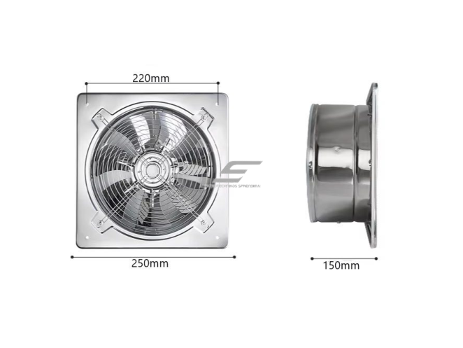 Ventiliatorius su atbuliniu vožtuvu | sklende | D200 | 52W | 230V | 250x250x150mm | nerūdijantis plienas 2 Ventiliatorius su atbuliniu vožtuvu | sklende | D200 | 52W | 230V | 250x250x150mm | nerūdijantis plienas 2
