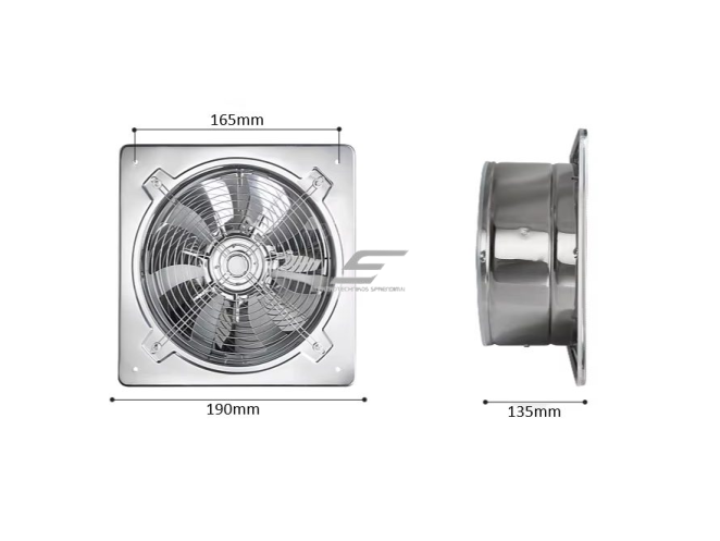Ventiliatorius su atbuliniu vožtuvu | sklende | D150 | 32W | 230V | 190x190x135mm | nerūdijantis plienas 2 Ventiliatorius su atbuliniu vožtuvu | sklende | D150 | 32W | 230V | 190x190x135mm | nerūdijantis plienas 2