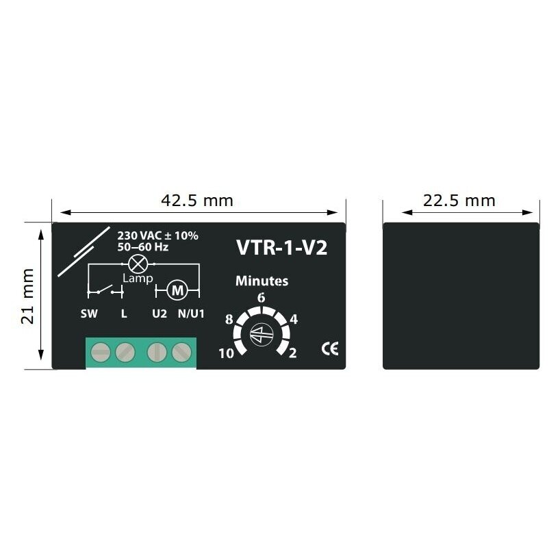 Fan motor switch-off timer | 2-10 min | 1.5A | VTR-1-V2 2 Fan motor switch-off timer | 2-10 min | 1.5A | VTR-1-V2 2