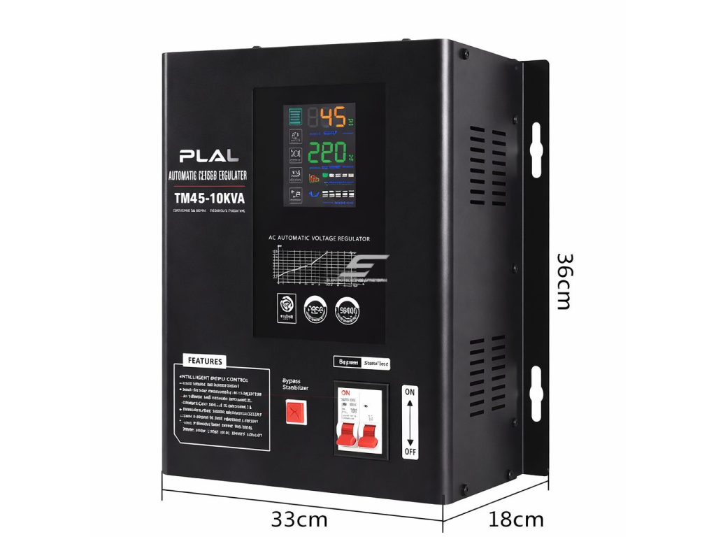 Vienfazis automatinis įtampos stabilizatorius | 10 kVA | 220 V AC | relinis elektroninis valdymas | LED ekranas | PLAL TMP-10KVA 1 Vienfazis automatinis įtampos stabilizatorius | 10 kVA | 220 V AC | relinis elektroninis valdymas | LED ekranas | PLAL TMP-10KVA 1