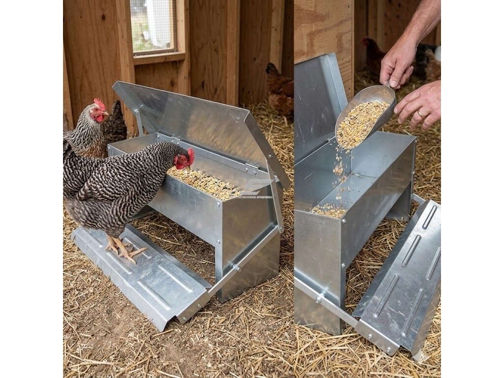 Automatinė metalinė lesykla vištoms | 5 kg talpa | cinkuotas plienas | su dangčiu | gravitacinis veikimas | atspari lauko sąlygoms 3
