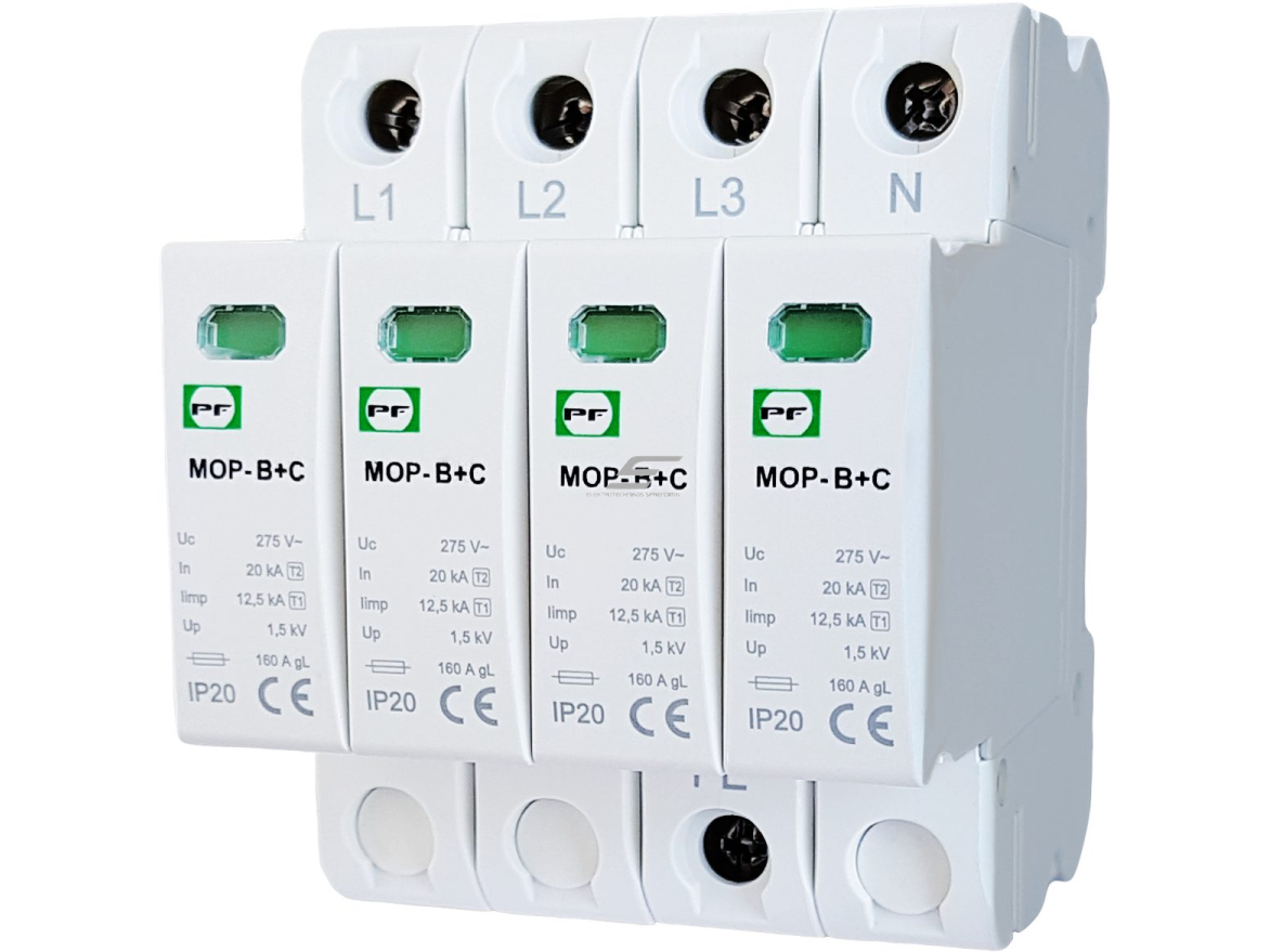 Modulinis viršįtampių ribotuvas | 4P | 20kA | 275V | B+C/T1+T2/I+II | DIN | Promfactor Baltic | MOP4-BC275/20 | 4772151000982 Modulinis viršįtampių ribotuvas | 4P | 20kA | 275V | B+C/T1+T2/I+II | DIN | Promfactor Baltic | MOP4-BC275/20 | 4772151000982
