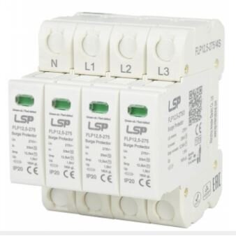 Ogranicznik przepięć T1+T2 (B+C) | 4P TN-S | Iimp 12,5 kA | Imax 50 kA | Up ≤ 1,5 kV | LSP FLP12.5-275/4 Ogranicznik przepięć T1+T2 (B+C) | 4P TN-S | Iimp 12,5 kA | Imax 50 kA | Up ≤ 1,5 kV | LSP FLP12.5-275/4