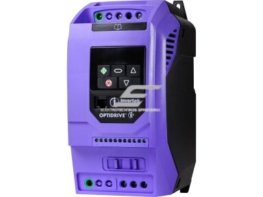 Vienfazis dažnio keitiklis | 0,37kW | 2,3A | 200-240V | su EMC filtru | skirtas trifaziams varikliams valdyti | IP20 | Invertek Drives | Optidrive | ODE-3-120023-1F12