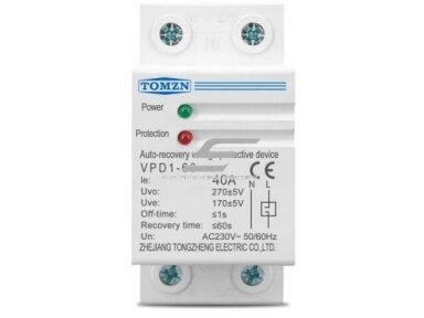 Modulinė įtampos kontrolės relė | 40 A | 230 V | 8,8 kVA | DIN | Tomzn VPD1-60 Modulinė įtampos kontrolės relė | 40 A | 230 V | 8,8 kVA | DIN | Tomzn VPD1-60