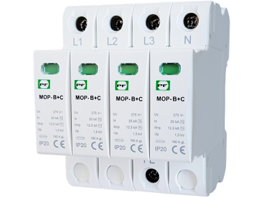 Modulinis viršįtampių ribotuvas | 4P | 20kA | 275V | B+C/T1+T2/I+II | DIN | Promfactor Baltic | MOP4-BC275/20 | 4772151000982 Modulinis viršįtampių ribotuvas | 4P | 20kA | 275V | B+C/T1+T2/I+II | DIN | Promfactor Baltic | MOP4-BC275/20 | 4772151000982