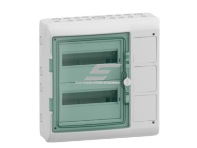 Elektros paskirstymo | modulinis skydelis | dėžė | skydas | 24 modulių | 460x448x160mm | skaidrios durelės | su 3 vietomis lizdams | hermetinis | virštinkinis | plastikinis | IP65 | Schneider Electric | Kaedra | 13991