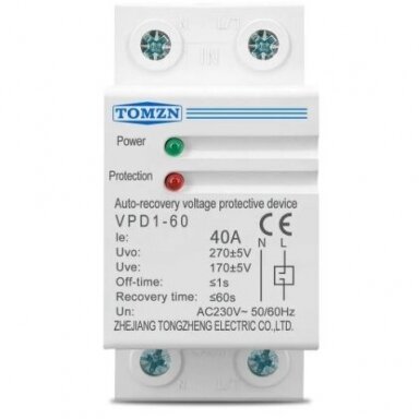 DIN-rail voltage monitoring relay | 40 A | 230 V | 8.8 kVA | DIN | Tomzn VPD1-60 DIN-rail voltage monitoring relay | 40 A | 230 V | 8.8 kVA | DIN | Tomzn VPD1-60