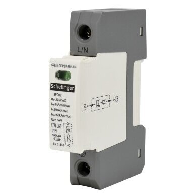Ogranicznik przepięć T1+T2 (B+C) | 1P | Iimp 8 kA (10/350) | Imax 50 kA | Up ≤ 1,5 kV | IP20 | SCHELINGER A51-SPD02-1P-B+C Ogranicznik przepięć T1+T2 (B+C) | 1P | Iimp 8 kA (10/350) | Imax 50 kA | Up ≤ 1,5 kV | IP20 | SCHELINGER A51-SPD02-1P-B+C