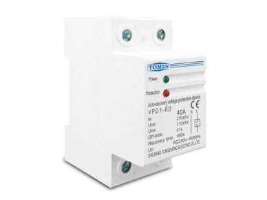 Modulinė įtampos kontrolės relė | 40 A | 230 V | 8,8 kVA | DIN | Tomzn VPD1-60 1 Modulinė įtampos kontrolės relė | 40 A | 230 V | 8,8 kVA | DIN | Tomzn VPD1-60 1