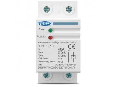 Modulinė įtampos kontrolės relė | 40 A | 230 V | 8,8 kVA | DIN | Tomzn VPD1-60 Modulinė įtampos kontrolės relė | 40 A | 230 V | 8,8 kVA | DIN | Tomzn VPD1-60