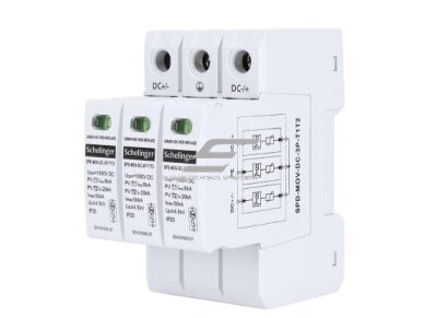 Modulinis viršįtampių ribotuvas | 3P | 8kA | DC 1000V | T1+T2 | IP20 | SCHELINGER | A53-SPD-MOV-DC-3P-T1T2 | 5900280950598 Modulinis viršįtampių ribotuvas | 3P | 8kA | DC 1000V | T1+T2 | IP20 | SCHELINGER | A53-SPD-MOV-DC-3P-T1T2 | 5900280950598