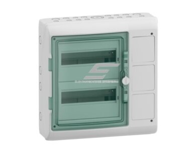 Elektros paskirstymo | modulinis skydelis | dėžė | skydas | 24 modulių | 460x448x160mm | skaidrios durelės | su 3 vietomis lizdams | hermetinis | virštinkinis | plastikinis | IP65 | Schneider Electric | Kaedra | 13991