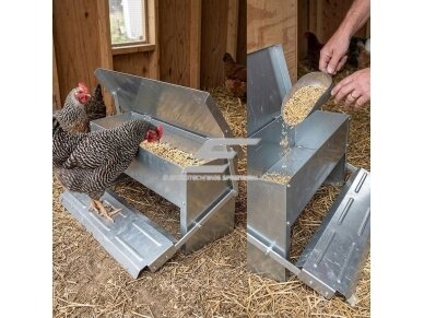 Automatinė metalinė lesykla vištoms | 5 kg talpa | cinkuotas plienas | su dangčiu | gravitacinis veikimas | atspari lauko sąlygoms 3