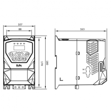 Single-phase frequency inverter 2.2 kW | 10 A | 230 VAC | IP20 | designed for controlling single-phase motors | E600-0022 S2 Eura Drives  2